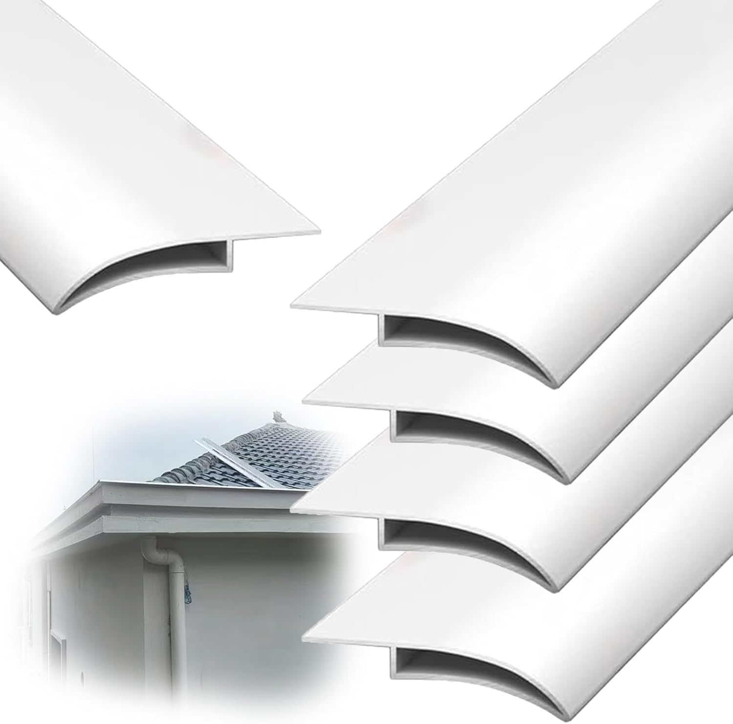 20 32 52 64 76 84 96 in Length Curved Eagle Beak Rain Diverter Strip, Window Nosing Gutters Molding Trim, Waterproof Aluminum Eave Nosing Drip Channel(C-5 PCS,L 64IN W 1.6IN)