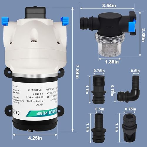 Miniatura 2 de R3526144D - Bomba de agua para caravana, bomba de diafragma de 3 GPM 50 PSI 12V, bomba de agua de diafragma triple de 12 V CC, bomba de diafragma