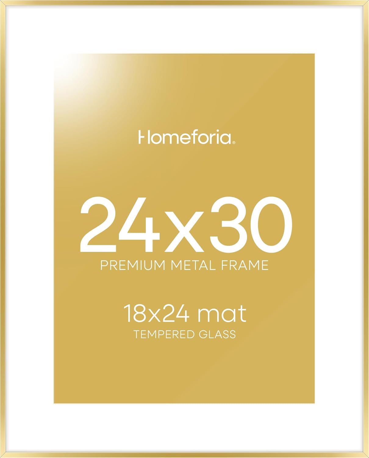 Homeforia 24x30 Picture Frame Gold, High End Metal 24 x 30 Poster Frames with 18 by 24 Mat Opening, 24x30 Gold Photo Frame Matted to 18x24 Print, 30x24 Large Frames, Tempered Glass, Wall Kit, Set of 1 Pack of 1 Gold 24x30