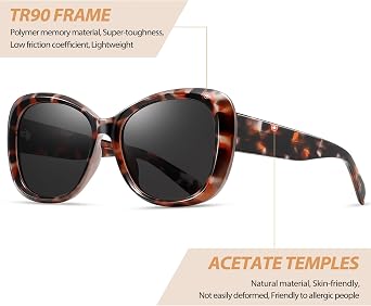 Joopin Oversized Butterfly Sunglasses for Womens Medium to Large Faces - Polarized UV400, Acetate Arms & TR90 Frame