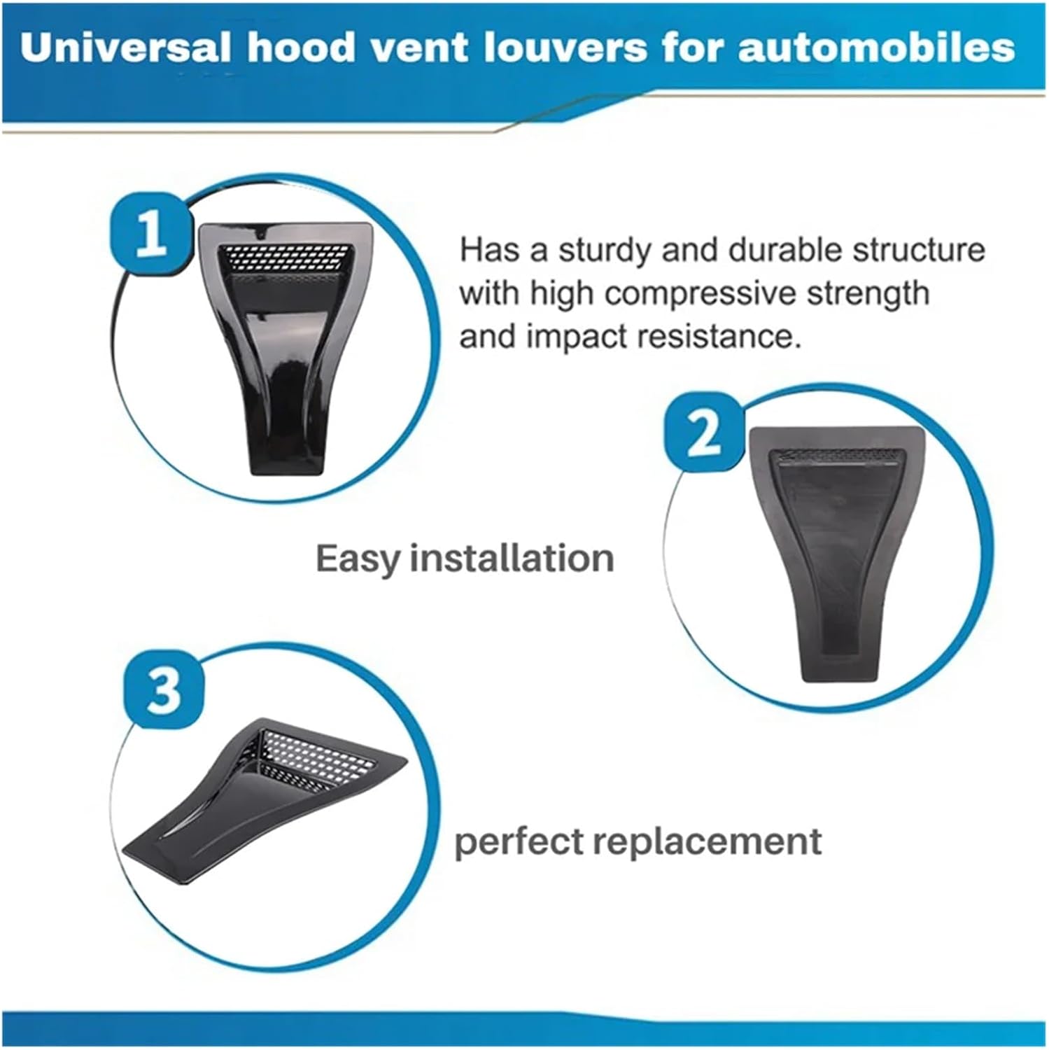 Universal Engine Hood Vent Louvers Air Scoop Bonnet Vent Air Intake Cover Glossy Black Car Parts Car Front Vent