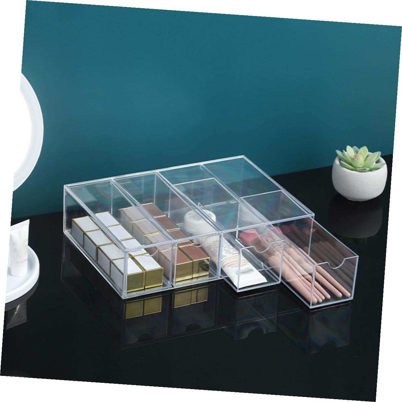 TEHAUX Caja para Gafas de Sol Acrílica Transparente 4 Capas Organizador Multifuncional para Escritorio 2 Unidades Almacenaje Compacto