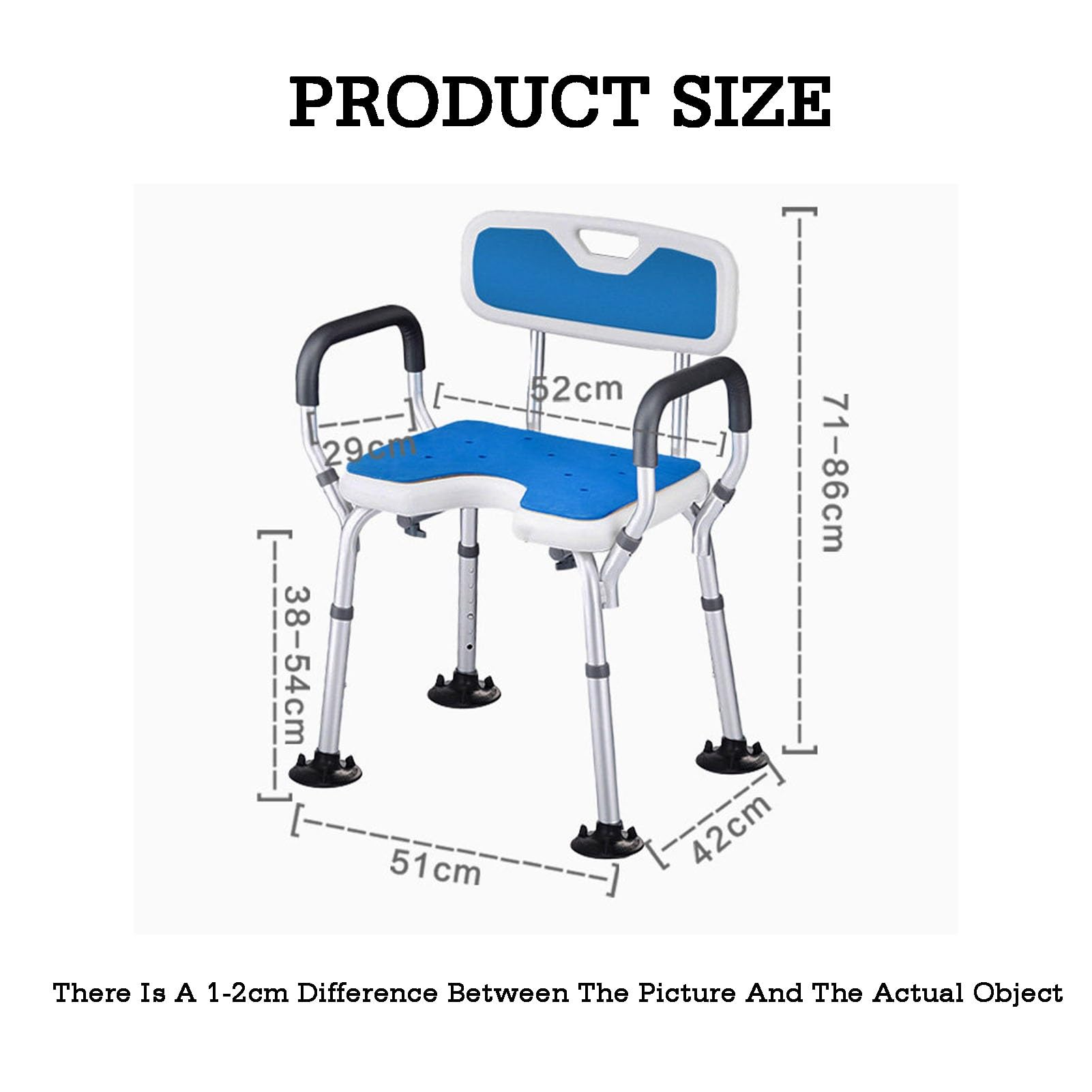 Krzesło prysznicowe z podłokietnikami i oparciem, ergonomiczne, lekkie, aluminiowe siedzisko do łazienki, sypialni, salonu