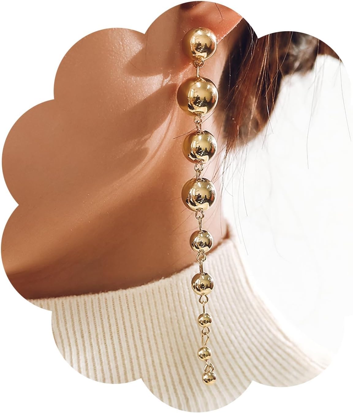 Boho Metal Ball Drop Earrings Gold Ball Tassel Dangle Earrings Metal Long Bead Chain Earrings Long Brass Tassel Stud Earrings Jewelry for Women