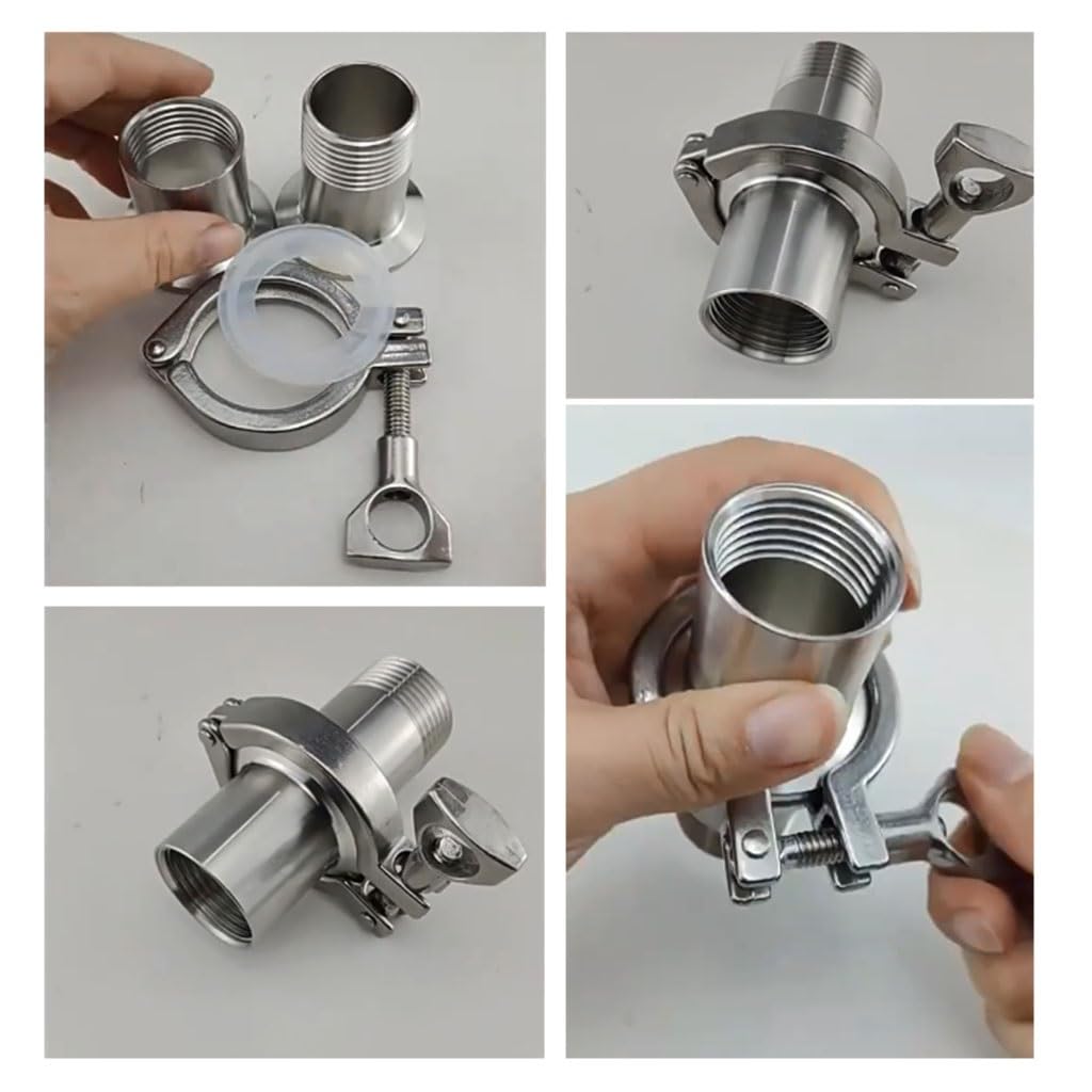 Adapter gwintowany 1/4" 3/8" 1/2" 1" 2" z osłoną zacisku trójpunktowego, stal nierdzewna SS304 z uszczelką PTFE, 1 zestaw(DN50 clamp 77.5)