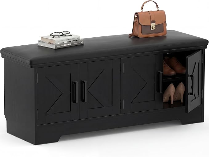 Farmhouse Shoe Storage Bench with Cushion - 43.3