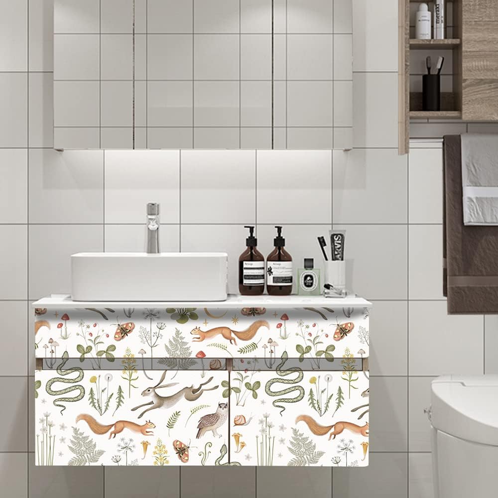 Colorful Animals Wallpaper, 44.5 * 300cm Thicken Peel and Stick Removable Wallpaper with Squirrel, Owl, Snake, Rabbit Patterns for Home Deco