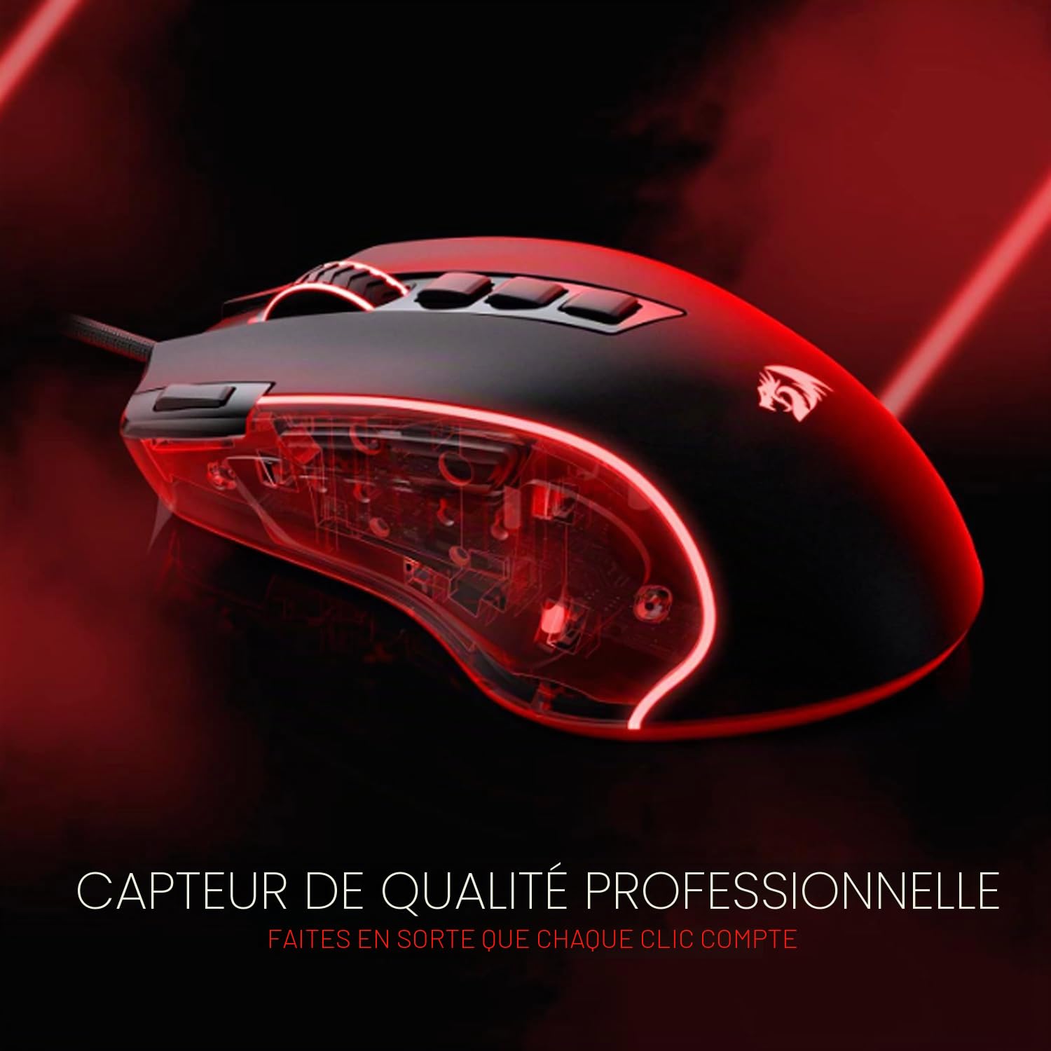 Redragon M612 Predator RGB Souris de Jeu, Souris Gamer Optique Filaire 8000 DPI 11 Boutons programmables & 5 Modes rétroéclairés