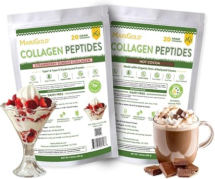 MariGold Hot Cocoa and Strawberry Sundae Collagen Bundle Grass-fed Type I & III Collagen Peptides