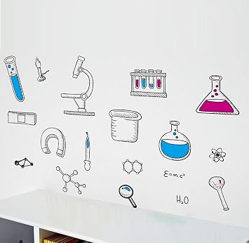 Science Laboratory Wall Decals Vinyl Chemical Element Tool Stickers for School Classroom Nursery Bedroom Children Student Study Teens Kids Room Decor DIY Home Art Decorations