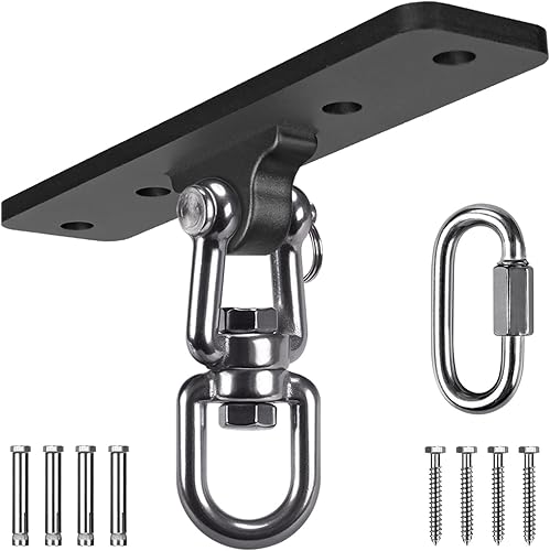 SELEWARE Percha de bolsa pesada de rotación de 360, capacidad de 1000 libras, montaje en techo y vigas con cadena de acero inoxidable y ganchos a