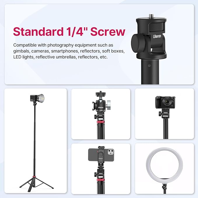 VIJIM MT-79 Extendable Photography Light Stand, 81" Portable Adjustable Light Tripod with 1/4" Screw, 360° Ball Head Camera Phone Tripod for Continute Output Lighting, Webcams, Cameras,for Pocket3 miniatura 4