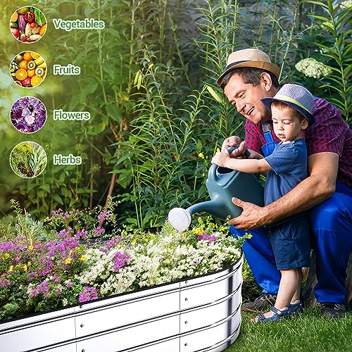 Ohuhu Raised Garden Bed W/Safety Edging, 5.7X1.7X1 Ft Galvanized Metal Planter Box, Outdoor Plant Beds Planting Boxes For Vegetable Flower Herbs, Above Ground Elevated Large Oval Gardening Planters #TOP4