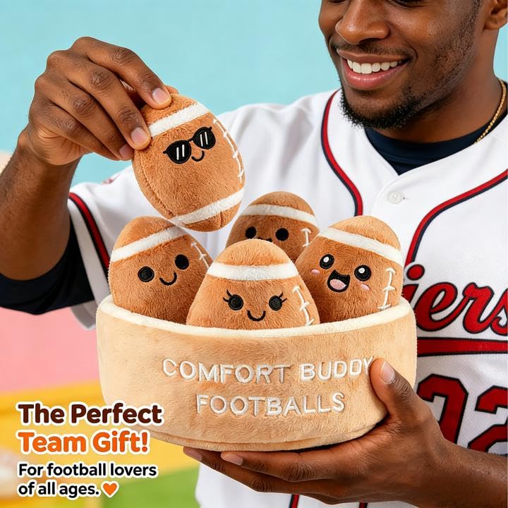 Image of Emotional Comfort & Support Football Set, 5 Soft Squishy Footballs with Carrying Basket, Footballs Pal, Birthday Gifts for Men Brother, Stress Relief Gifts for Him (Football)