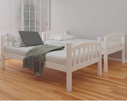 happybeds American Solid White Wooden Bunk Bed Frame Bedroom Home Sleep
