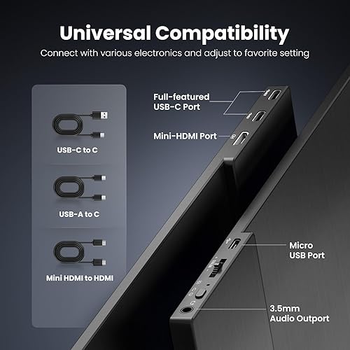 Miniatura 4 de HONGO Monitor Portátil 15.6'' 1080P FHD USB-C Monitores Portátiles para Laptop Cubierta Inteligente y Altavoz Dual, Pantalla de Computadora HDMI IPS