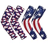 RoryTory UV Protection Cooling Arm Compression Sun Sleeve - 2 Pairs Patriotic Design Unisex Adult Large Size -For Outdoor Sports Cycling Running Golfing Baseball Lymphedema Anti-Slip Tattoo Cover Ups