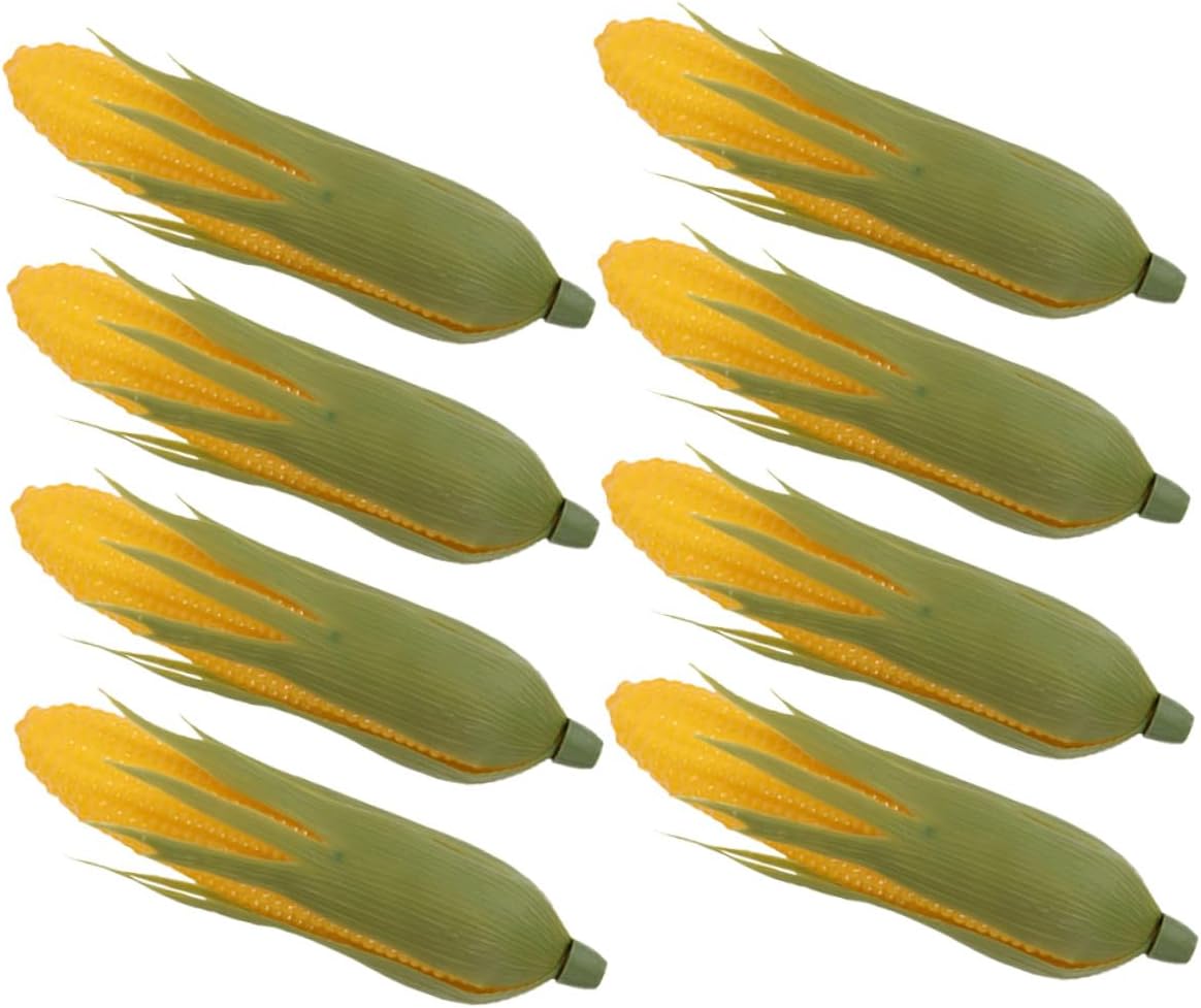 ARTIBETTER Artificial Corn Model Set 8pcs Lifelike Simulation Fake Corn Decor in Green Husk for Kitchen Restaurant Photo Props and Home Display