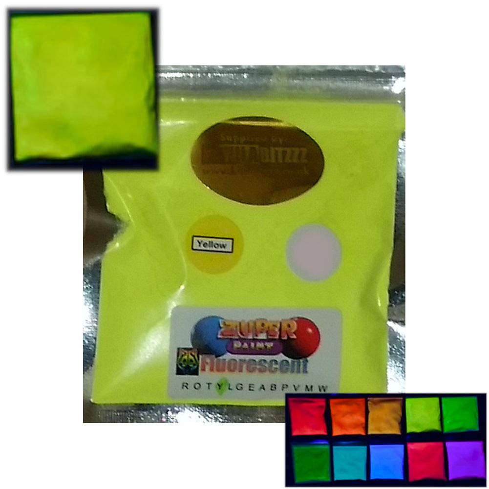 Zuperpaint 25G Yellow Fluorescent Neon Ultraviolet Uv Blacklight Glow Powder - Choose From 10 Colours (25G Yellow)
