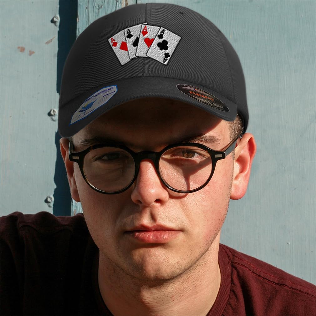 Custom Flexfit Cap for Men & Women Embroidered Poker Cards Game Embroidery Flexfit Hats Baseball Caps