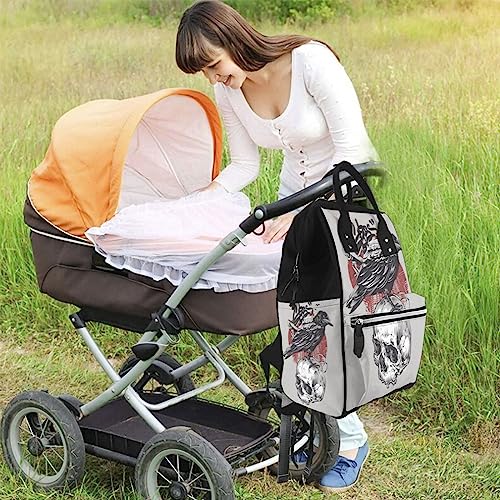 Sac à dos ordinateur motif corbeau skull pour homme et femme, grand compartiment style urbain - 6