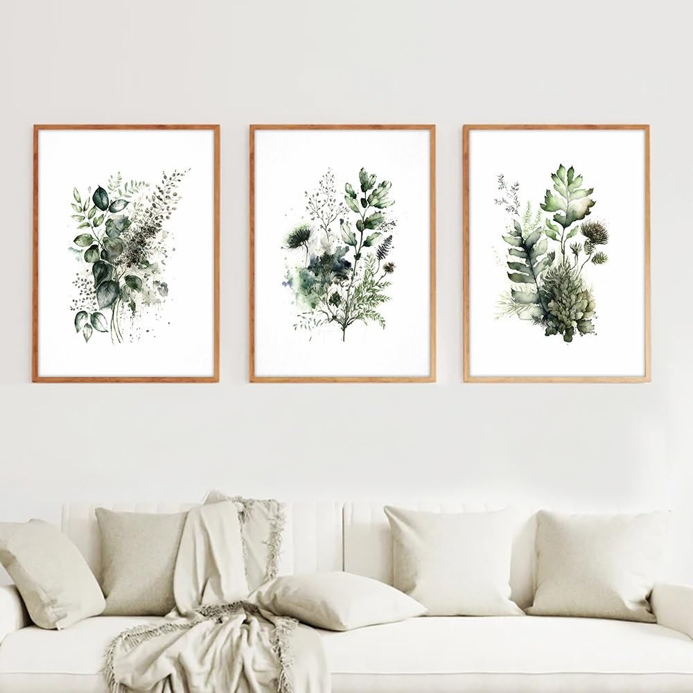 Wbyzac Multicolored Art Prints-Abstract Flower Painting Posters Green Grass Art Prints Poster Plant Print Pictures Nordic Wall Art Living Bedroom Kitchen Room Decor-50 * 70Cm*3Pcs (No Frame)