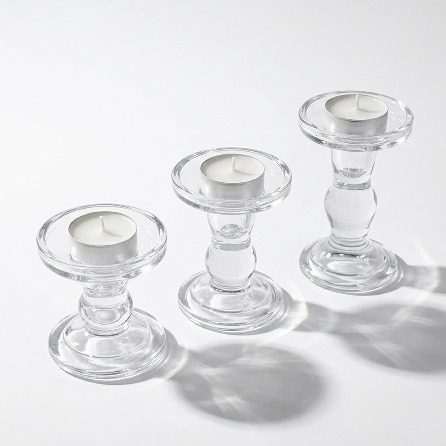 DreamsEden Clear Glass Candle Holders Set of 3, Crystal Transparent Taper Candle Holder for Pillar Taper Tea Lights, Modern Table Centerpiece Decor for Dining Room Living Room Wedding Party Decoration image 2
