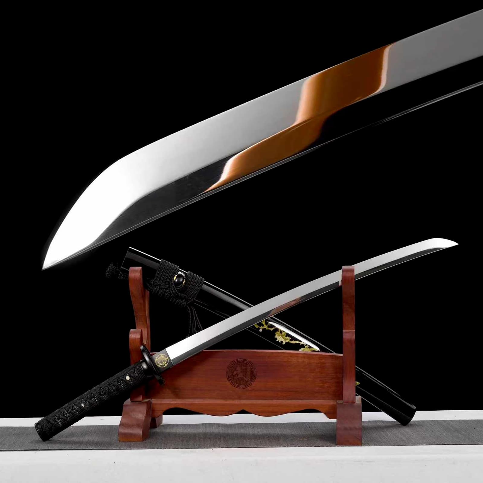 78cm handgefertigtes Wakizashi,Klinge aus Schnellarbeitsstahl und Metallschutz,Scheide aus massivem Holz mit bemalten Mustern,echtes Samuraischwert für Rollenspiele,Selbstverteidigung,Kampfsport,Kendo