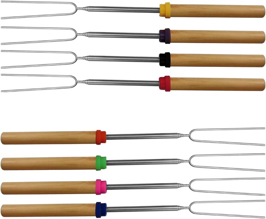 KEKU Marshmallow Grill Sticks 8 Piece Set For Roasting spits for cooking ovens and Hot Dog Forks Kids Camping Campfire Accessories