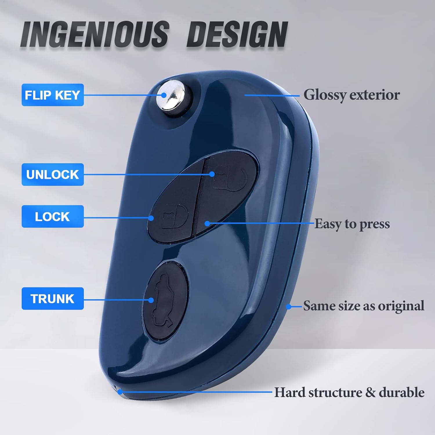 Flip Key Fob Keyless Entry Remote Replacement for Maserati GranTurismo Quattroporte 2005-2011 3 Button Ask 433MHz ID48 Chip (FCCD:RX2TRF937 P/N:4893A-TRF937)