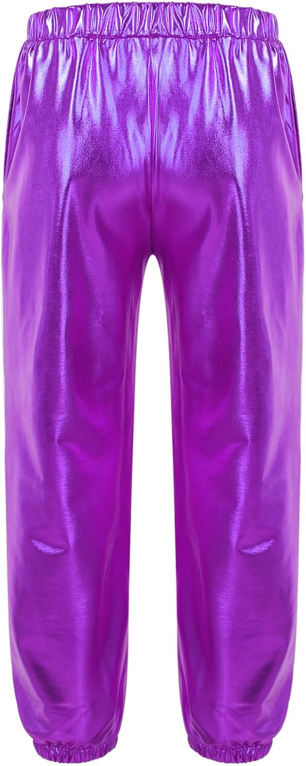 Dance Harem Pants for Girls Boys Metallic Hip Hop Jazz Dance Pants Street Dance Athletic Trousers Disco Costume