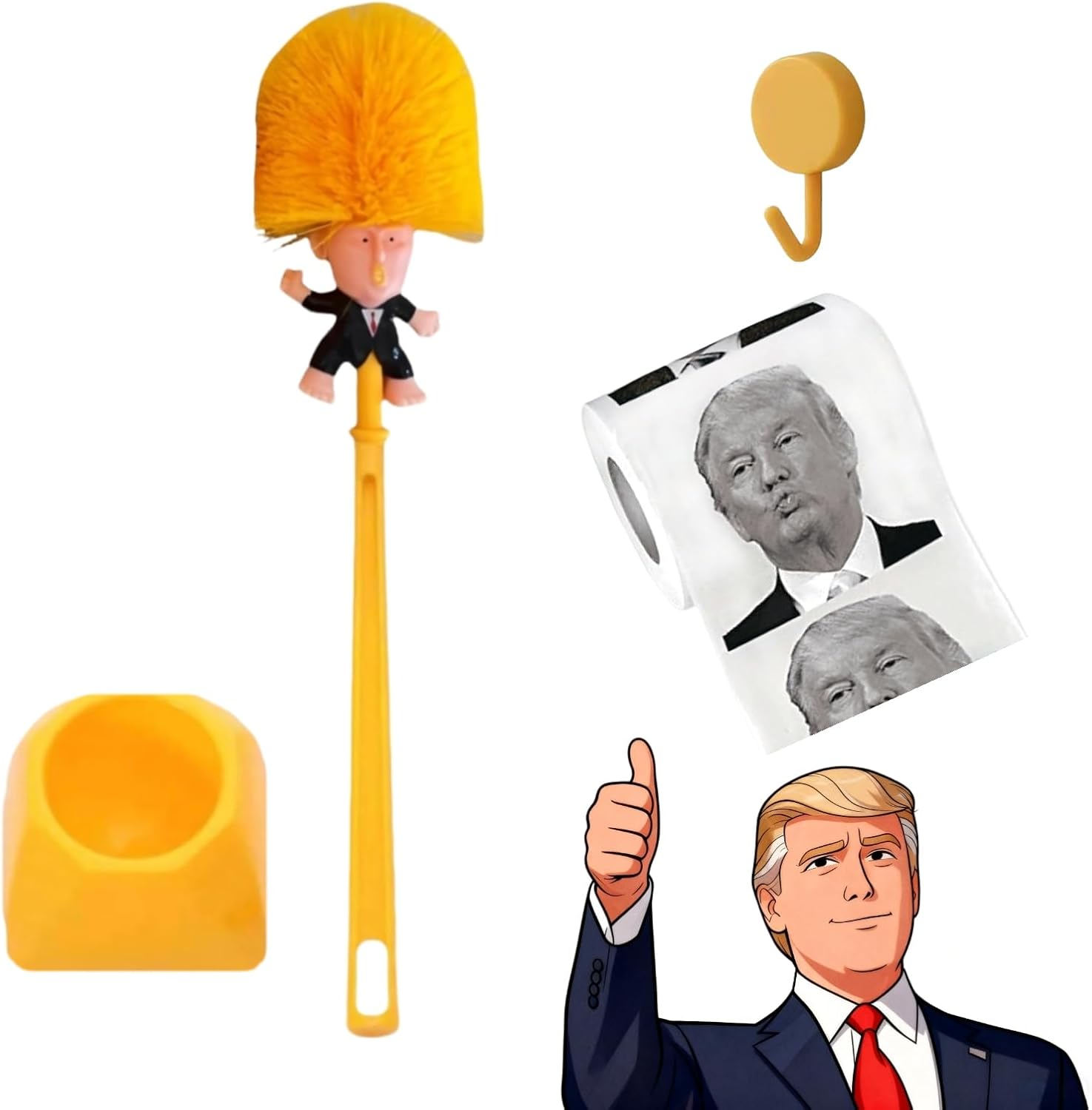 Cartoon-Style Toilet Brush Set with Holder, Traceless Hook, and Toilet Paper, Soft-Touch Cleaning Brush, Funny Gift(1 Pairs Speaking Style)