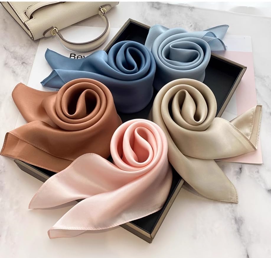 MEISEE Solid Color Mulberry Silk Scarf 26" Square Scarf Neck Scarf Hair Head Breathable Lightweight for Women Gift Packed - Image 6