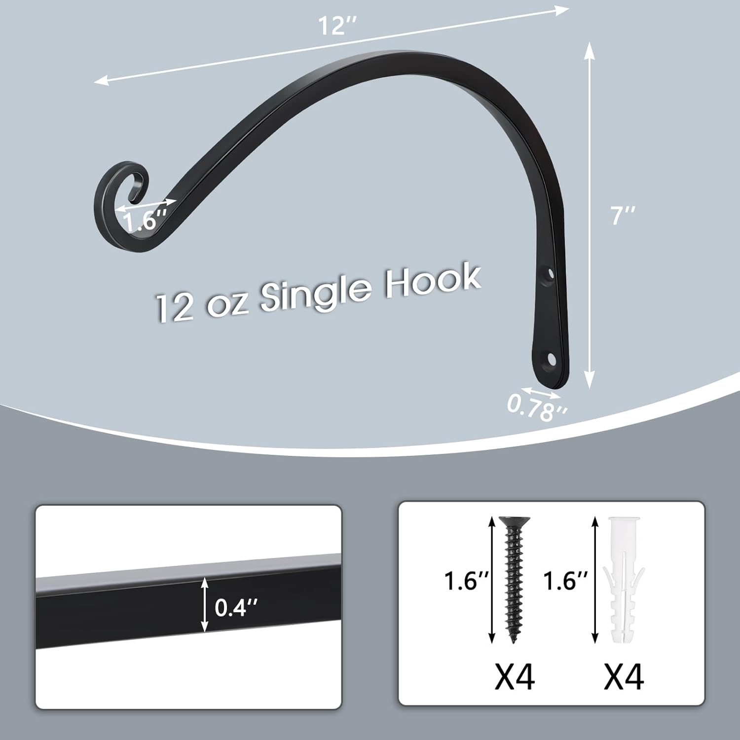 Gtongoko Plant Hangers 12 Inch 2 Pack Bundle Shepherds Hooks 32 Inch 4 Pack