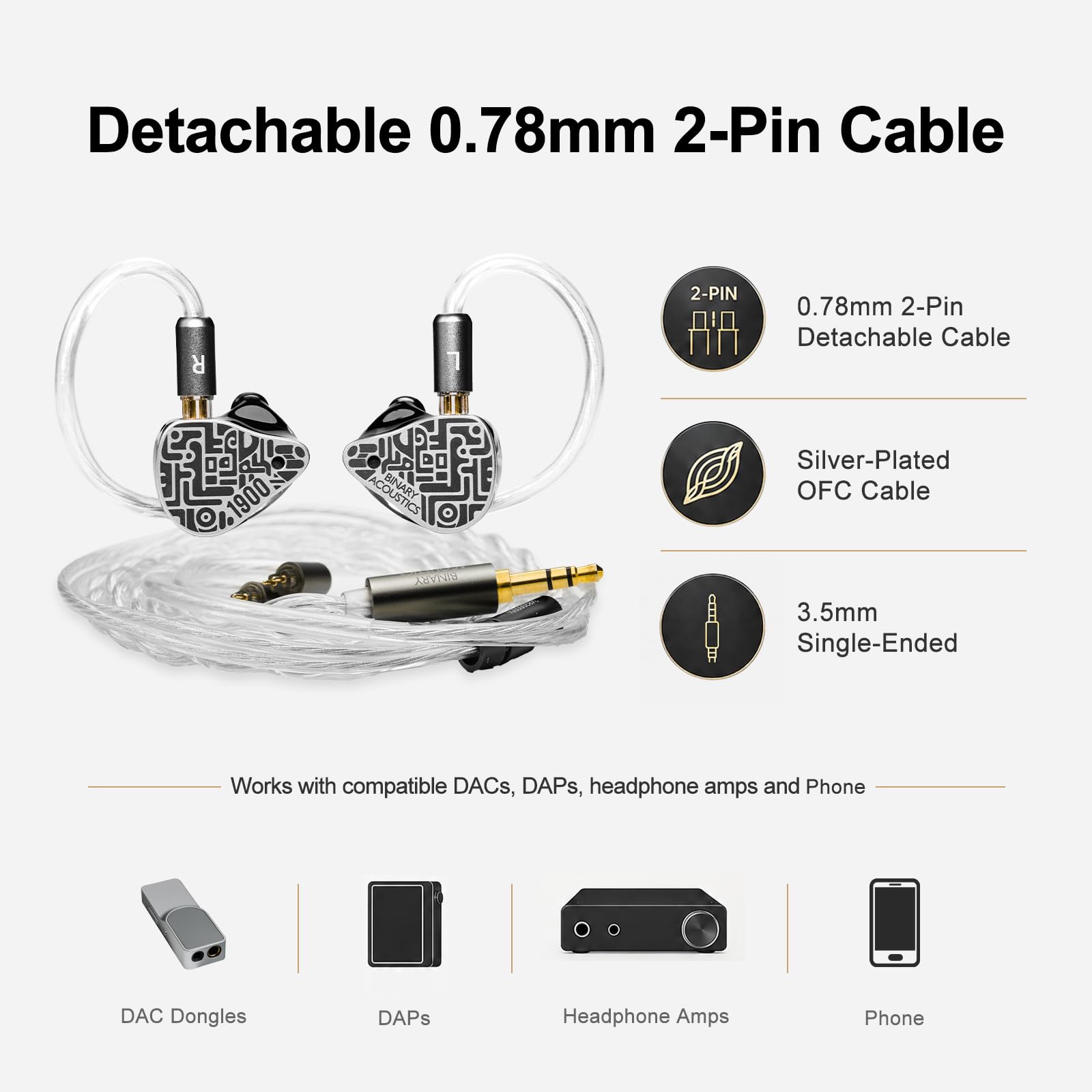 HiFiGo Binary 1900 Casque hybride IEM, pilote dynamique de 10 mm, radiateur passif de 6 mm et 4BA, moniteur intra-auriculaire croisé à 3 voies à triple tube, écouteurs filaires pour pop, EDM, rock et | Conçu pour les amateurs de musique moderne