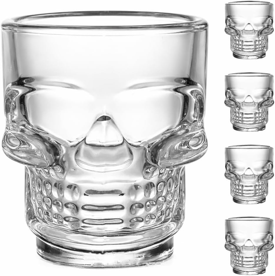 FLX Skull Shot Glasses Set of 4. Crystal Clear Skull