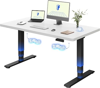 FLEXISPOT E5 Electric Standing Desk 2 Motors 3 Stage 140 * 80CM One Piece Desktop Height Adjustable Desk with Memory Smart Panel, Anti-collision System, Black+White
