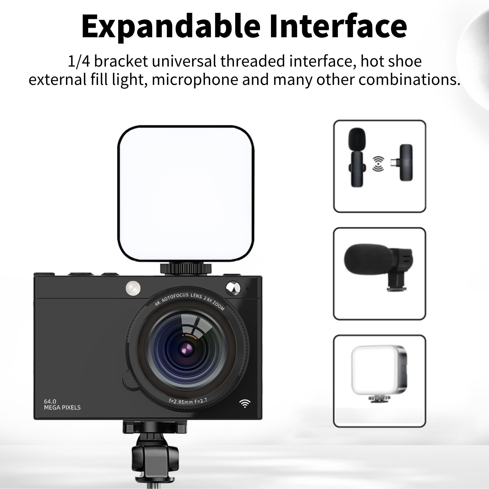 Fotocamera Digitale 4K, Fotocamera per Vlogging con Messa a Fuoco Automatica da 64 MP, Zoom Digitale 28X, Filtro retrò, Lettore Musicale, WiFi, modalità Bellezza, Compatibile con