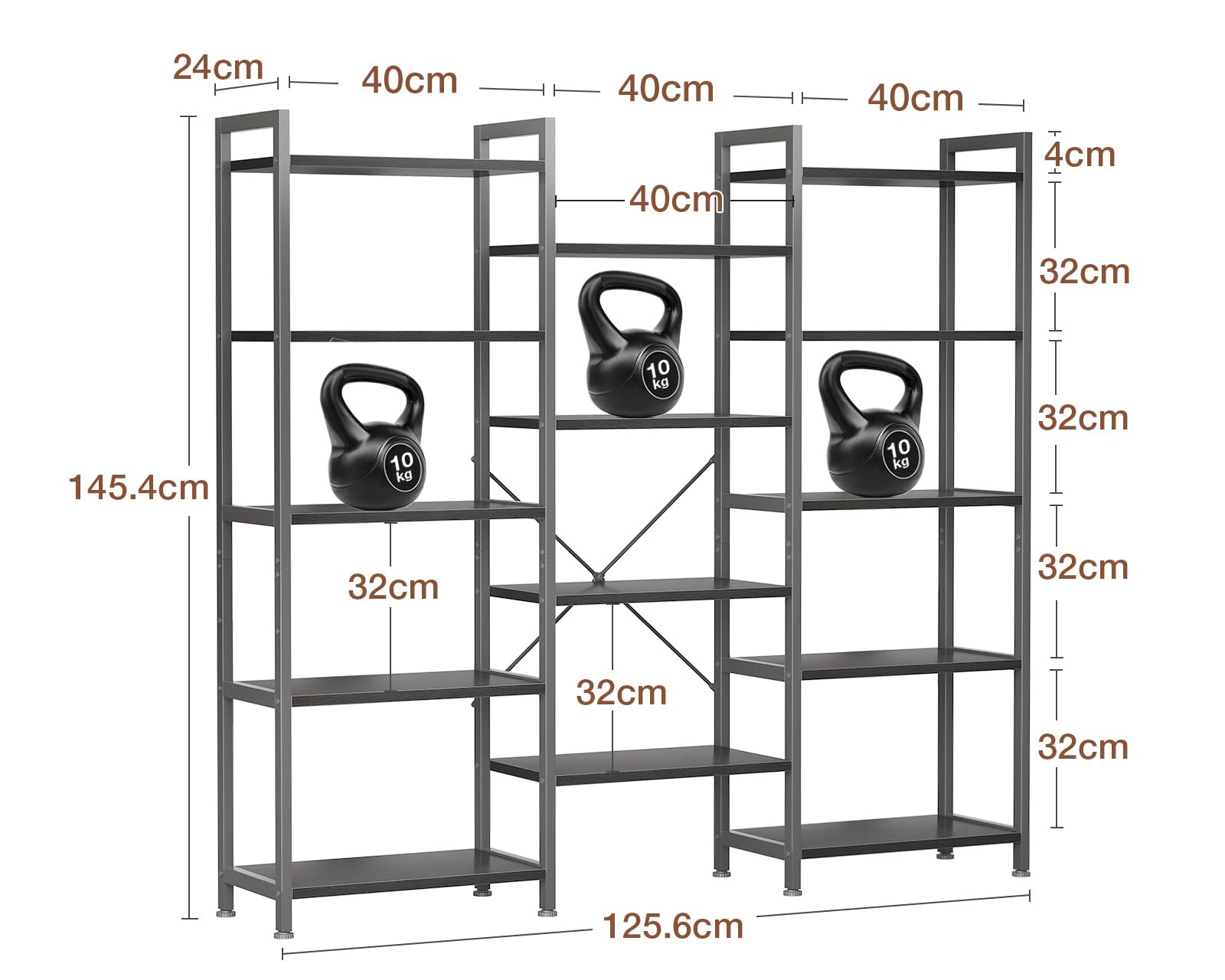 Coleshome Estantería con 14 Estantes, 5 Niveles, Librería con Espacio de Almacenamiento, 24 x 125.6 x 145.4 cm Librería Vertical Almacenaje para Oficina, Salón, Dormitorio, Cocina, Negro