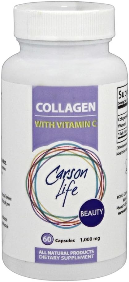 Carson Life Collagen with Vitamin C - Hair, Skin & Nail Support - Anti-Aging Dietary Supplement - Hydrolyzed Collagen - Made in the USA - 60 Capsules