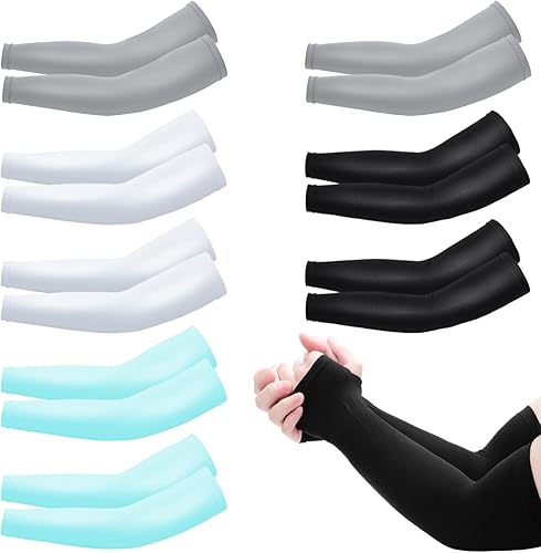 Miniatura 8 de ZeeDix 8 pares de mangas largas para el sol, protección UV, mangas de enfriamiento para el brazo, agujero para el pulgar, para correr, ciclismo,