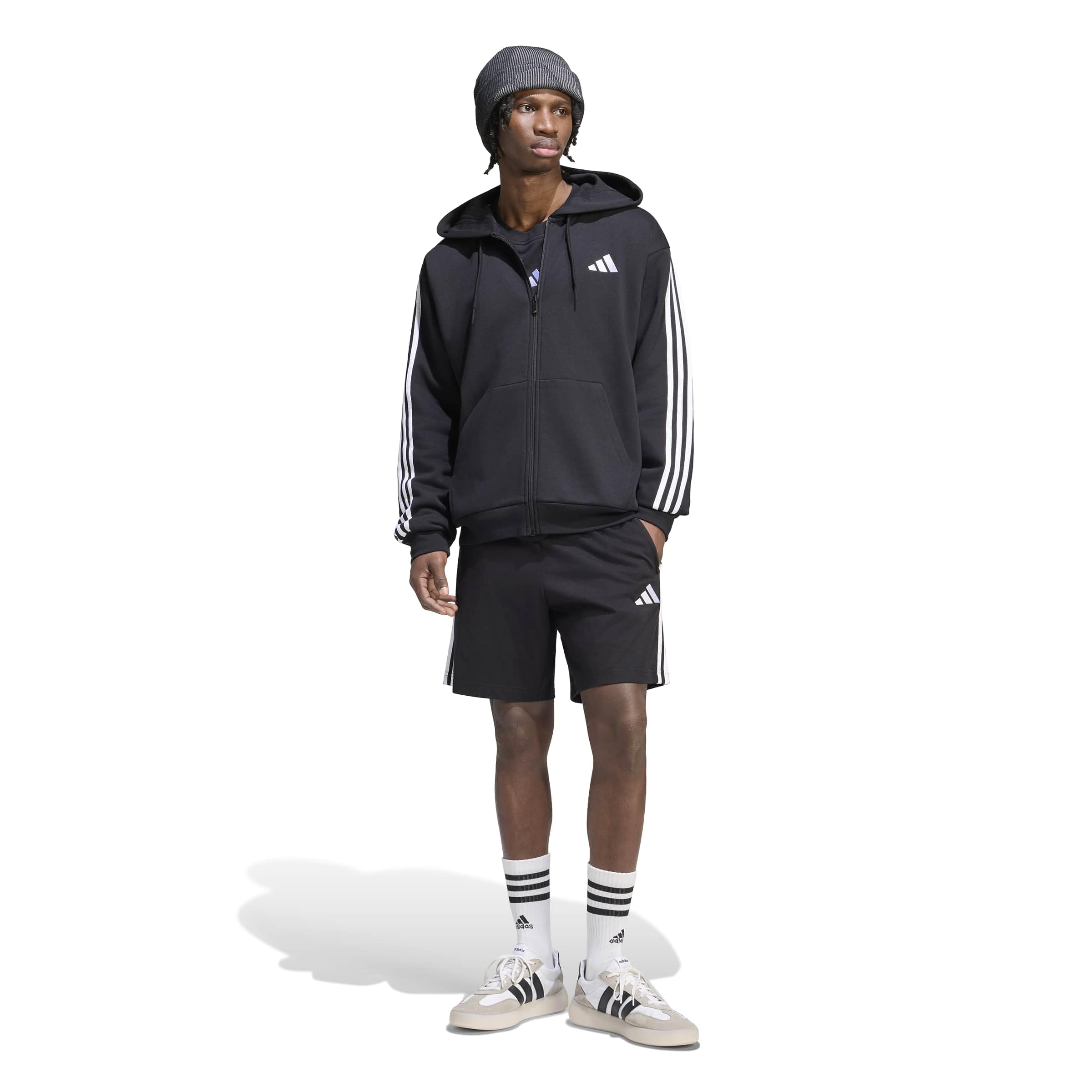 adidas Mezczyzni Essentials 3-Stripes Fleece Full-Zip Hoodie Sweatshirt, black/white, XS