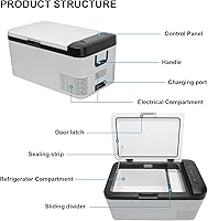 Vista 5 de Refrigerador portátil para automóvil, 12/24 V CC y 110-240 V CA (-4 °F ~ 68 °F) 25L/26 cuartos de galón, mini refrigerador para RV, furgoneta