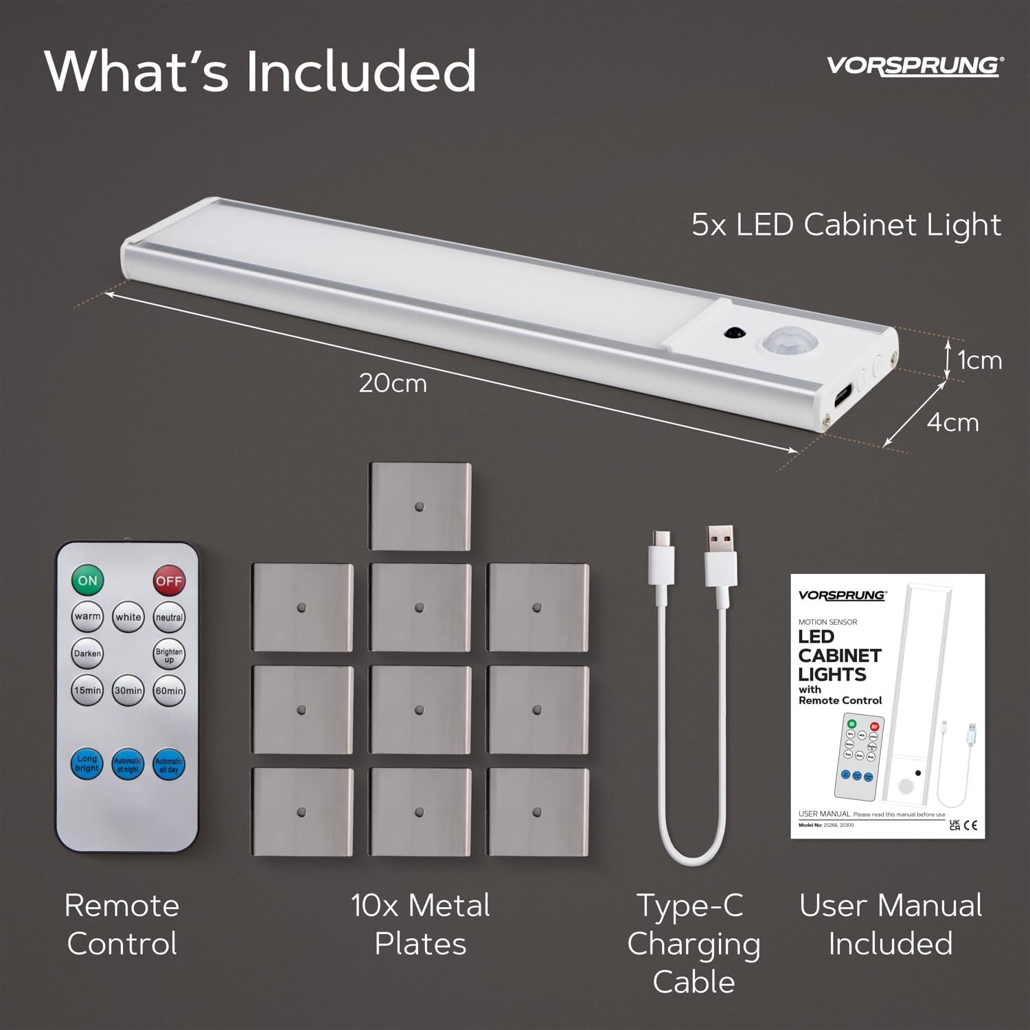 Vorsprung® Paquete de 5 luces para debajo del gabinete, 30 LED, 200 lúmenes, 600 mAh, luces recargables con sensor de movimiento, magnéticas, regulables, sin deslumbramiento, para cocina, escaleras,