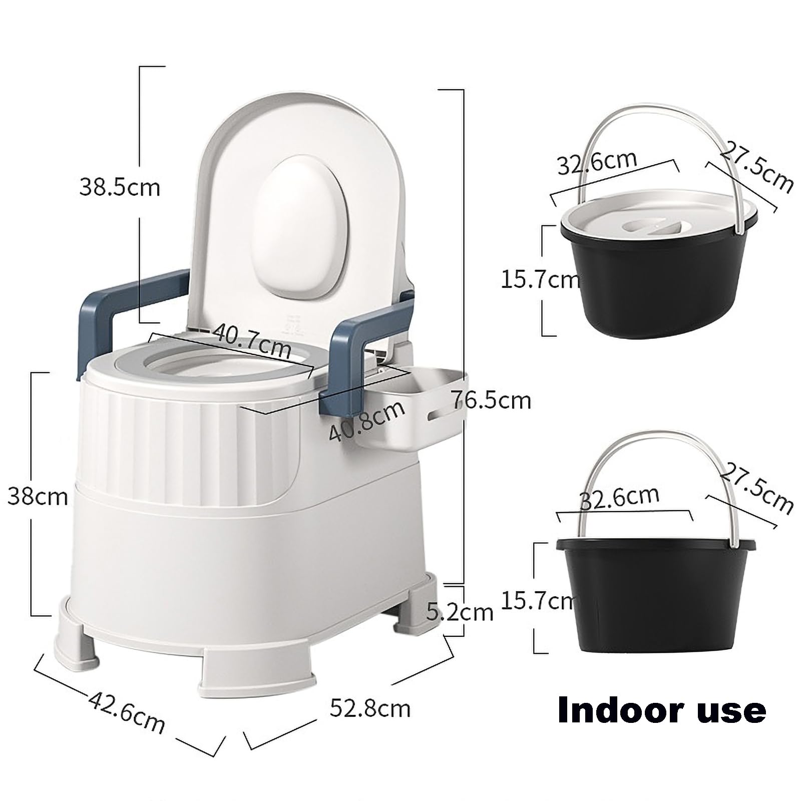 Inodoro móvil para Ancianos, Inodoro en Cuclillas para Dormitorio, Inodoro portátil para Acampar, con 2 cuñas para Adultos, Ancianos y Embarazadas,White