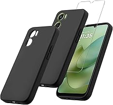 2 in 1 Cover Compatible with Motorola Moto G06 4G (6.88 Inches) and 1 Piece Tempered Glass Screen Protector, Black Soft Silicone Protective Case TPU Protective Case