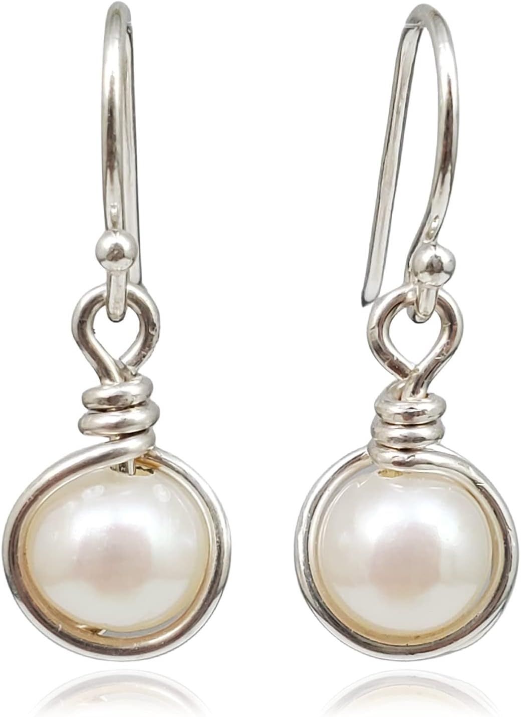 Sterling Silver White Pearl Drop Earrings, Handmade Natural Freshwater Pearl Dangle Jewelry, June Birthstone