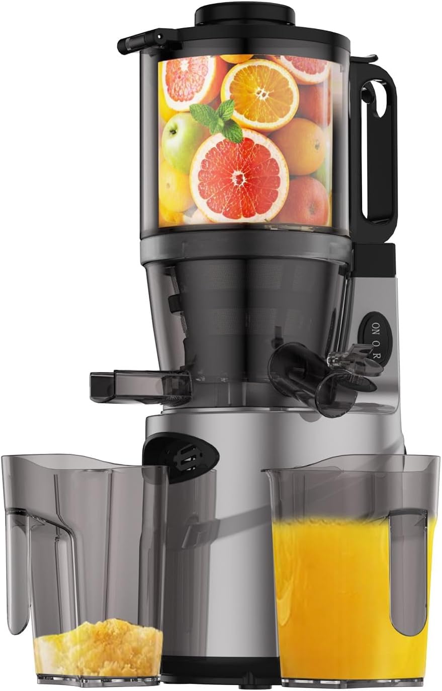 Cold Press Juicer – 5.5″ Feeding Chute, Masticating Juicer Fit Whole Fruits and Vegetables, Auto-cutting Auger, Easy to Clean (silver) Cold Press Juicer – 5.5″ Feeding Chute, Masticating Juicer Fit Whole Fruits and Vegetables, Auto-cutting Auger, Easy to Clean (silver)