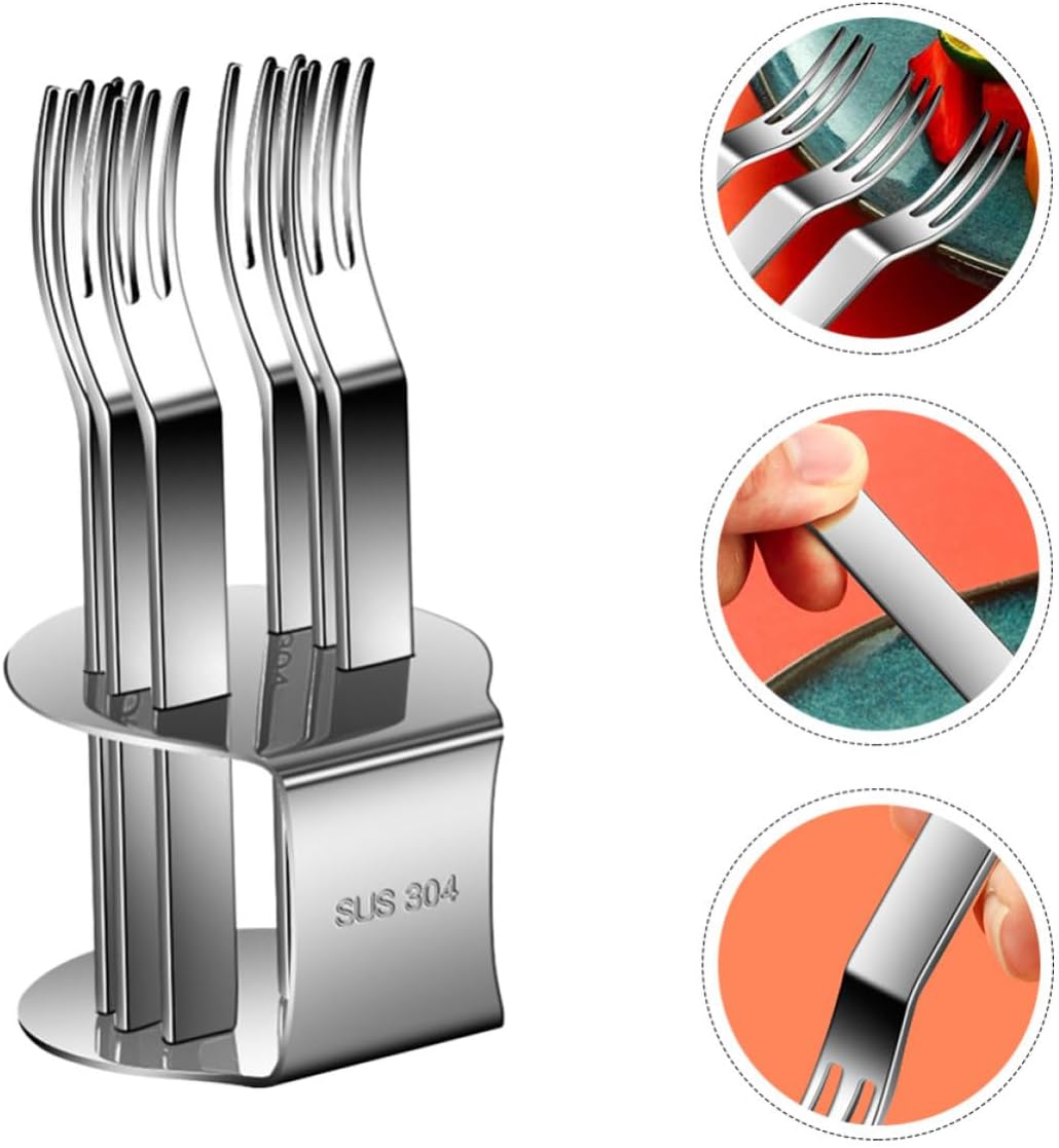 Stainless Steel Fruit Forks Dessert Servers with Rack, 304 Silver