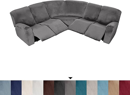 Miniatura 8 de Funda elástica de terciopelo en forma de L para sofá esquinero, 7 piezas, fundas de sofá esquinero para sofá seccional, fundas de sofá reclinables